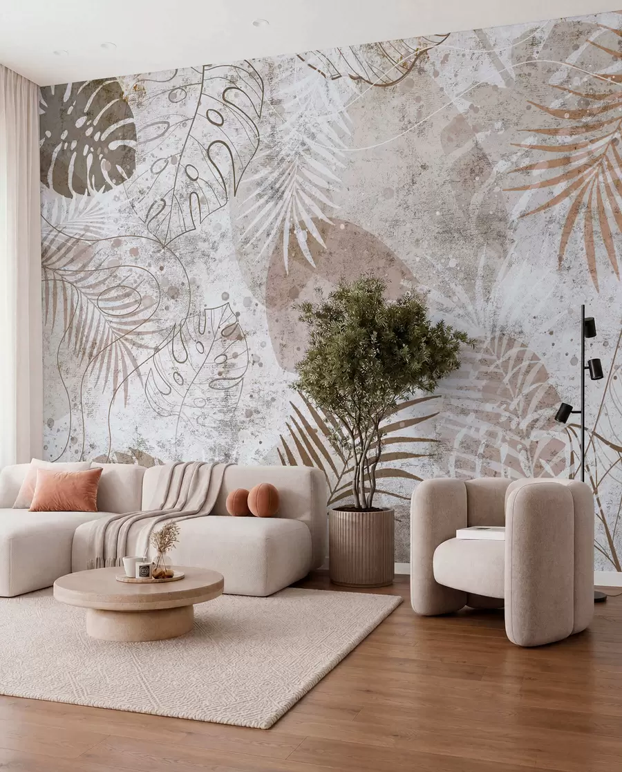 zidne murale Glamurozno 3D lišće u grunge stilu u73584