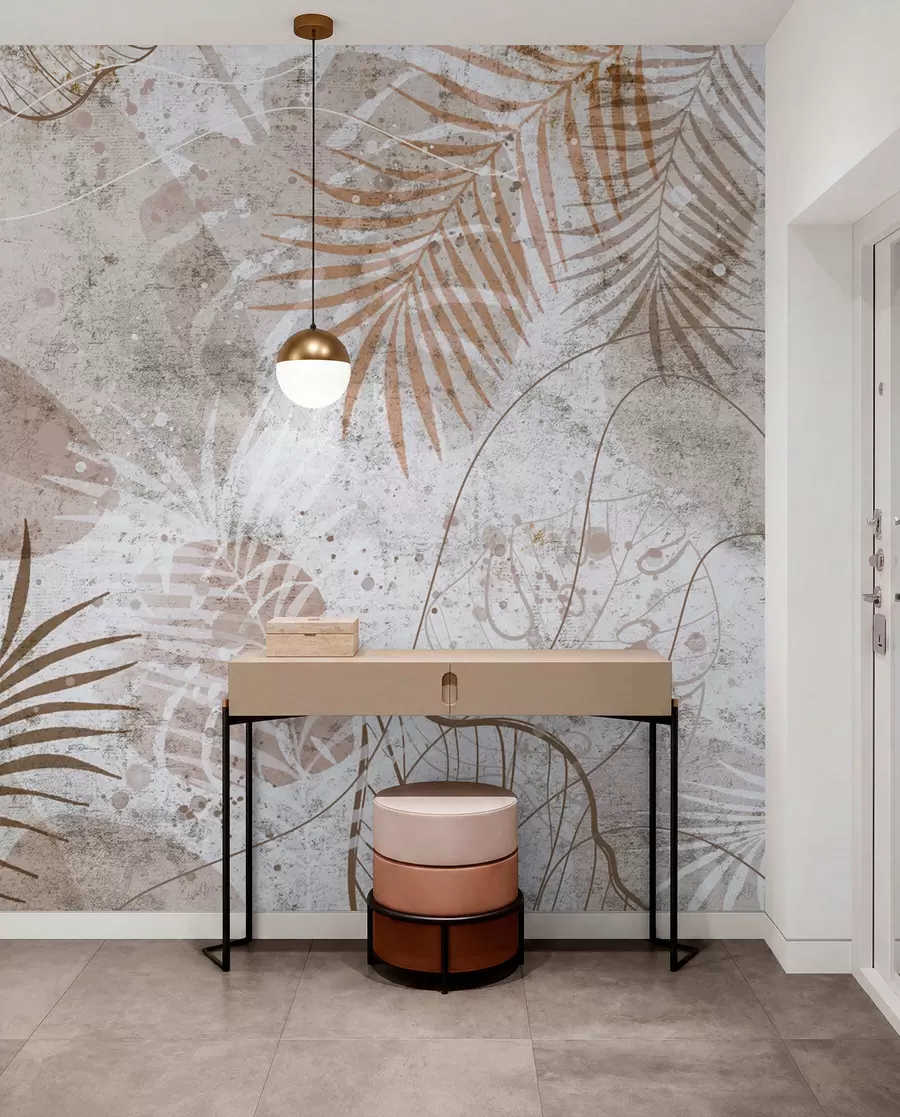 zidne murale Glamurozno 3D lišće u grunge stilu u73584