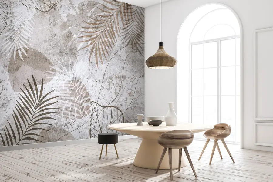 zidne murale Glamurozno 3D lišće u grunge stilu u73584
