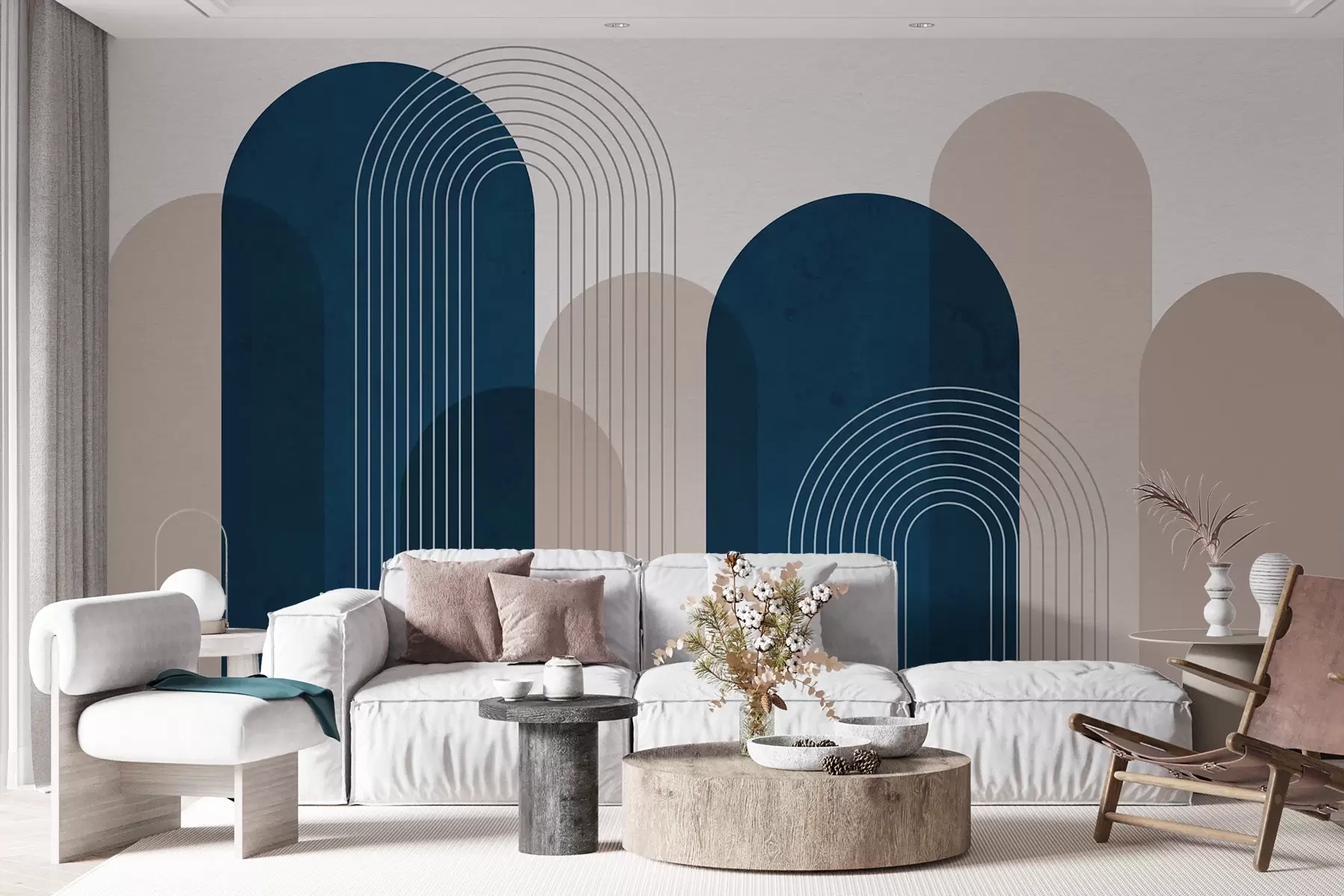 zidne murale Apstraktni plavi i bež lukovi u73098