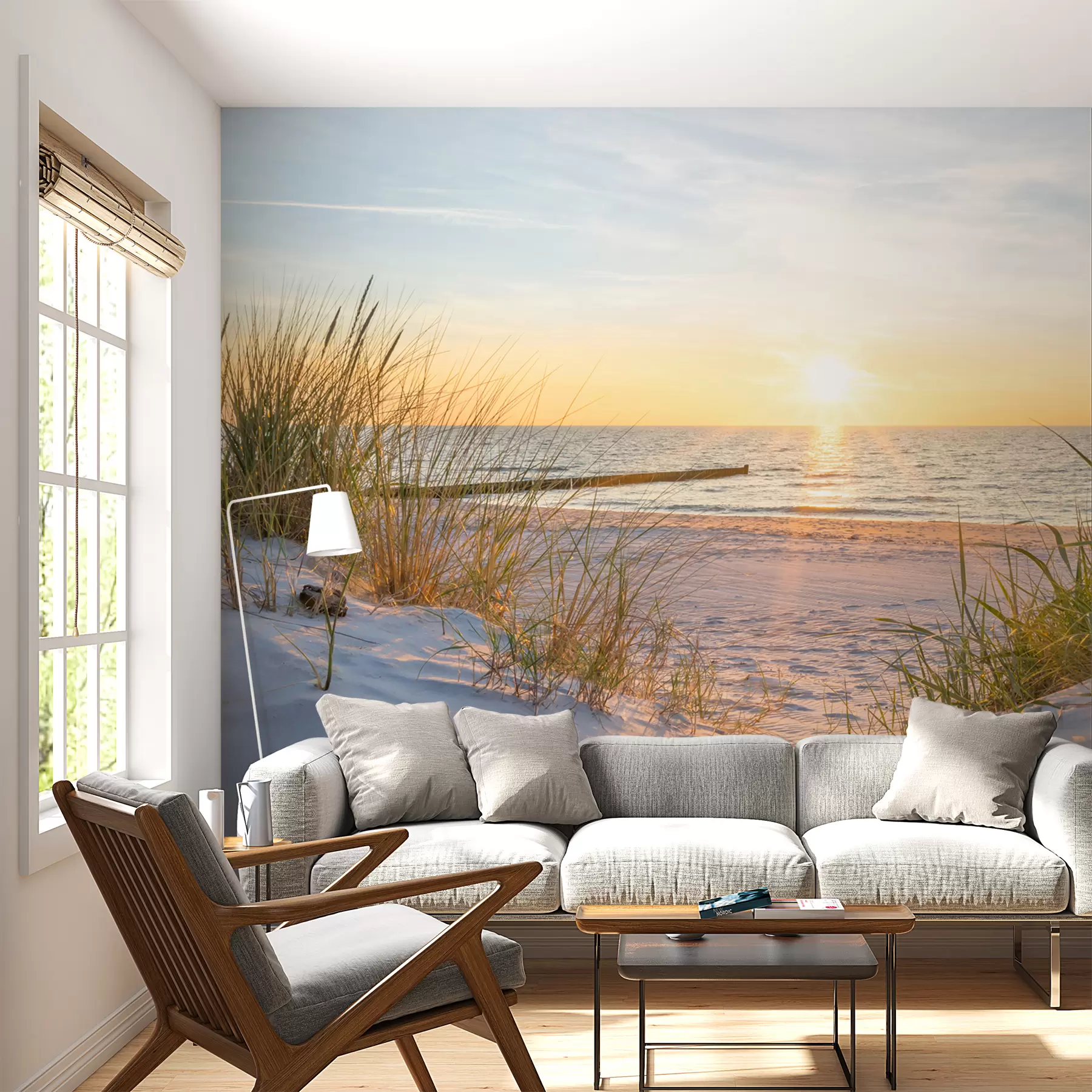 zidne murale Fotografija/Panoramska plaža Dunes sa zalaskom sunca u93577
