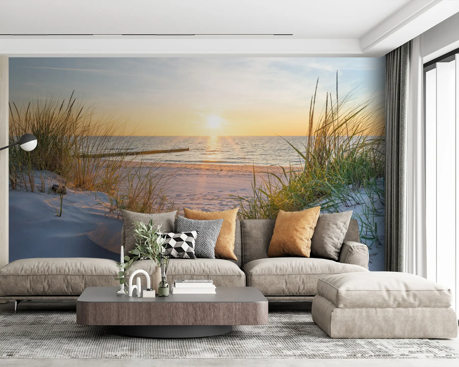 zidne murale Fotografija/Panoramska plaža Dunes sa zalaskom sunca u93577
