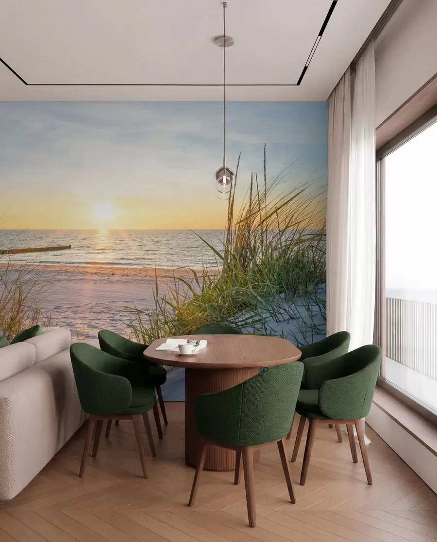 zidne murale Fotografija/Panoramska plaža Dunes sa zalaskom sunca u93577