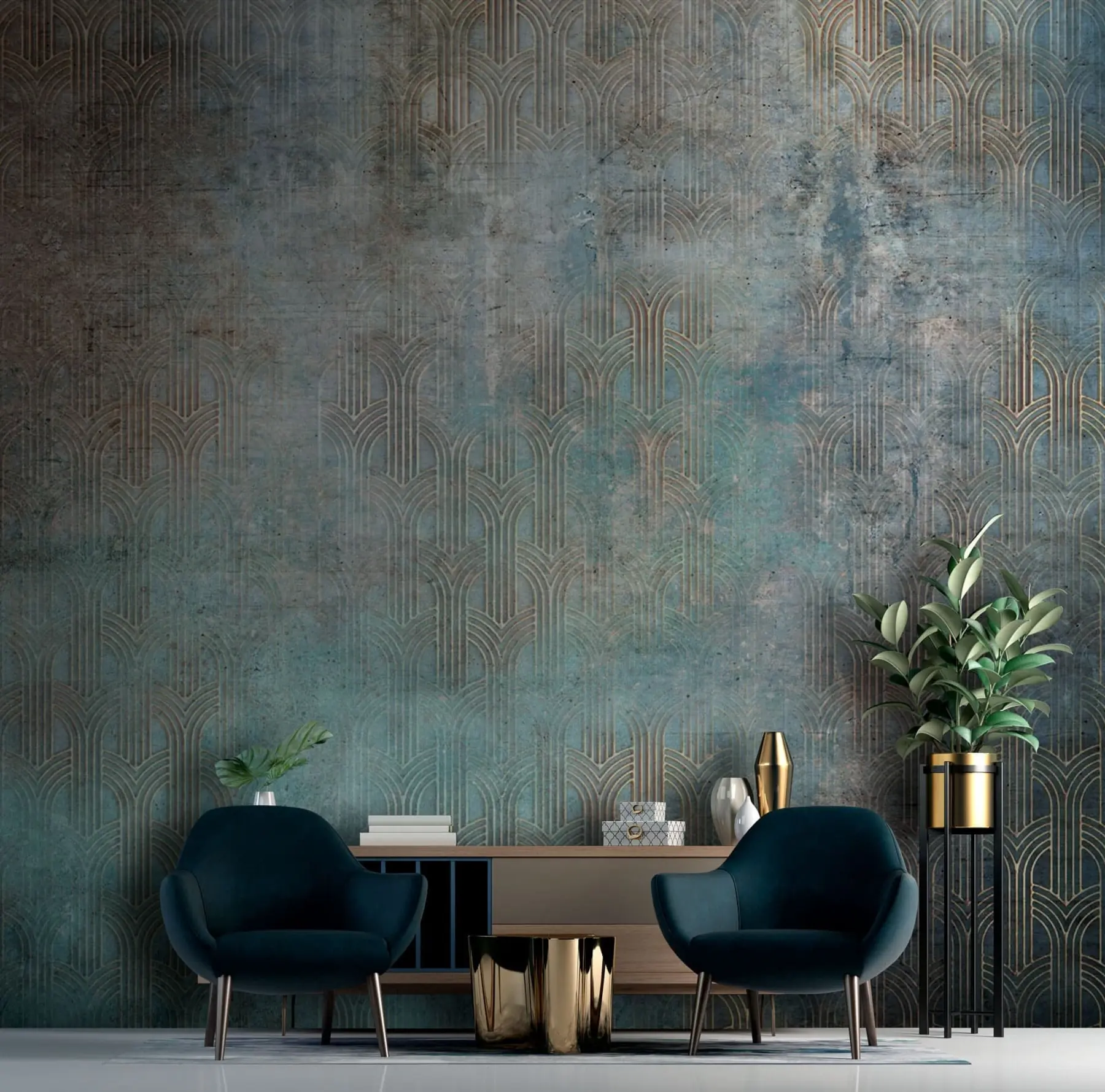 zidne murale Lučni uzorak na grunge zidu u73973