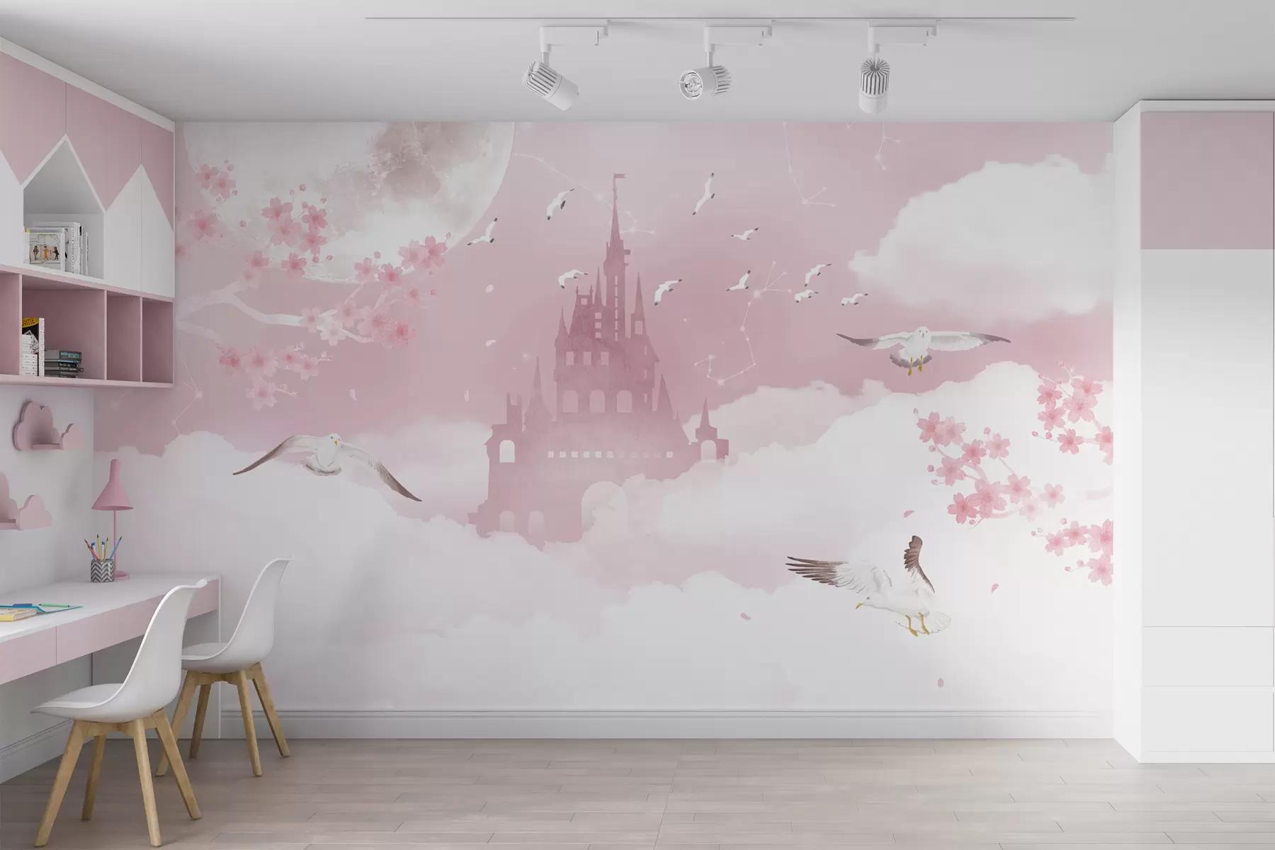 zidne murale Oblak, roza i umjetnost u41232