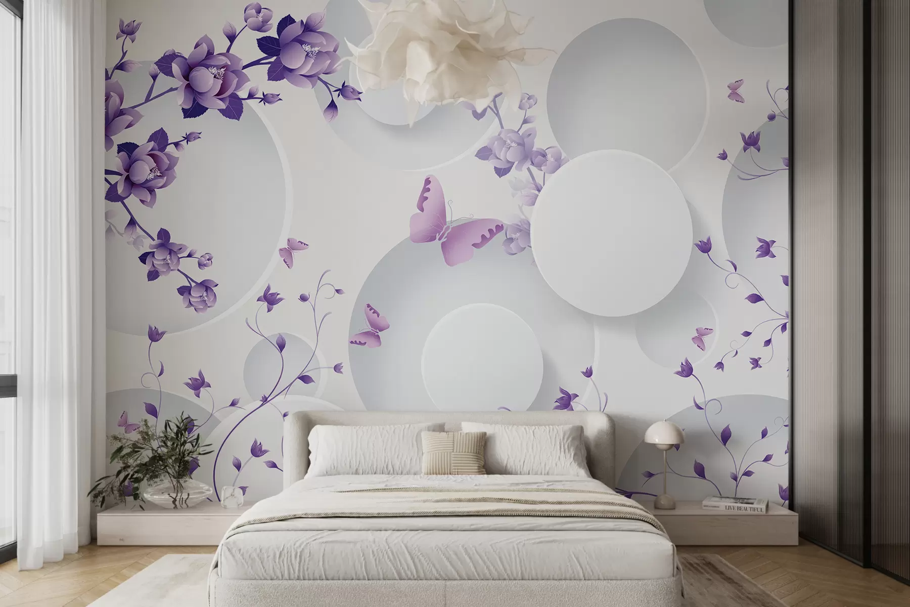 zidne murale 3D forme s cvijećem i leptirima u74482