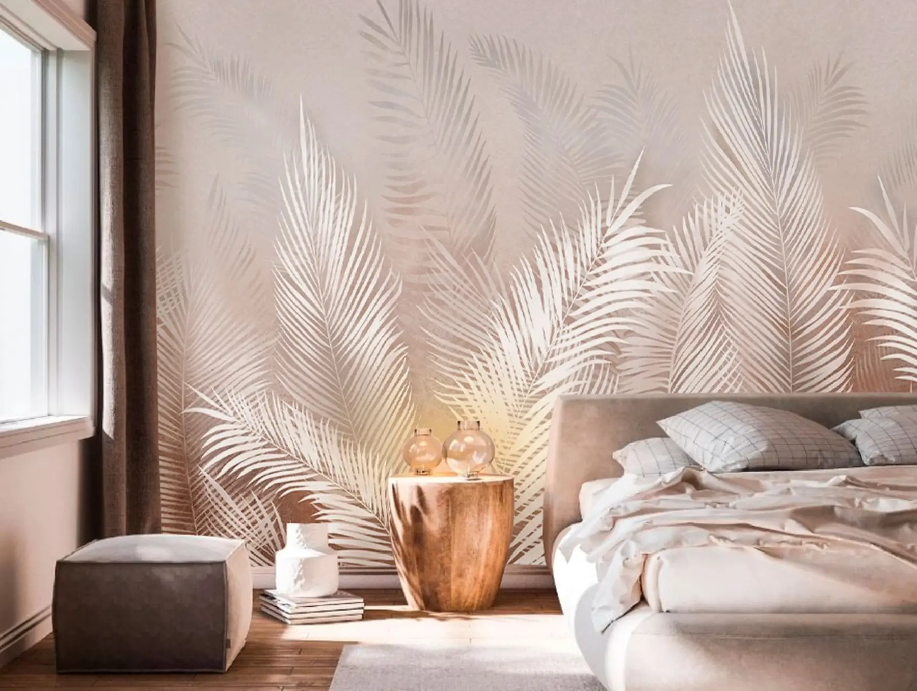 zidne murale Bijele palme na smeđoj Granzh pozadini u74601