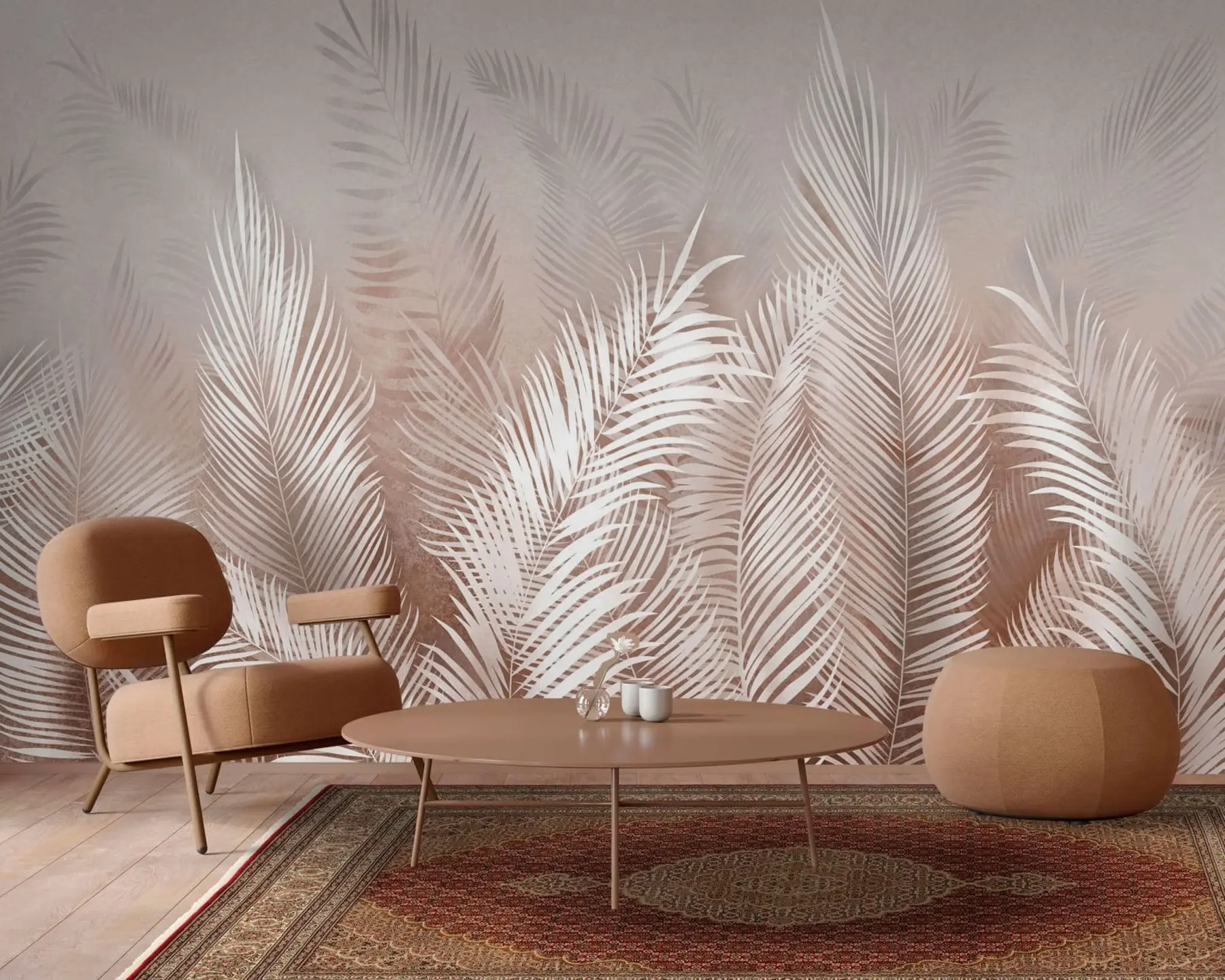 zidne murale Bijele palme na smeđoj Granzh pozadini u74601