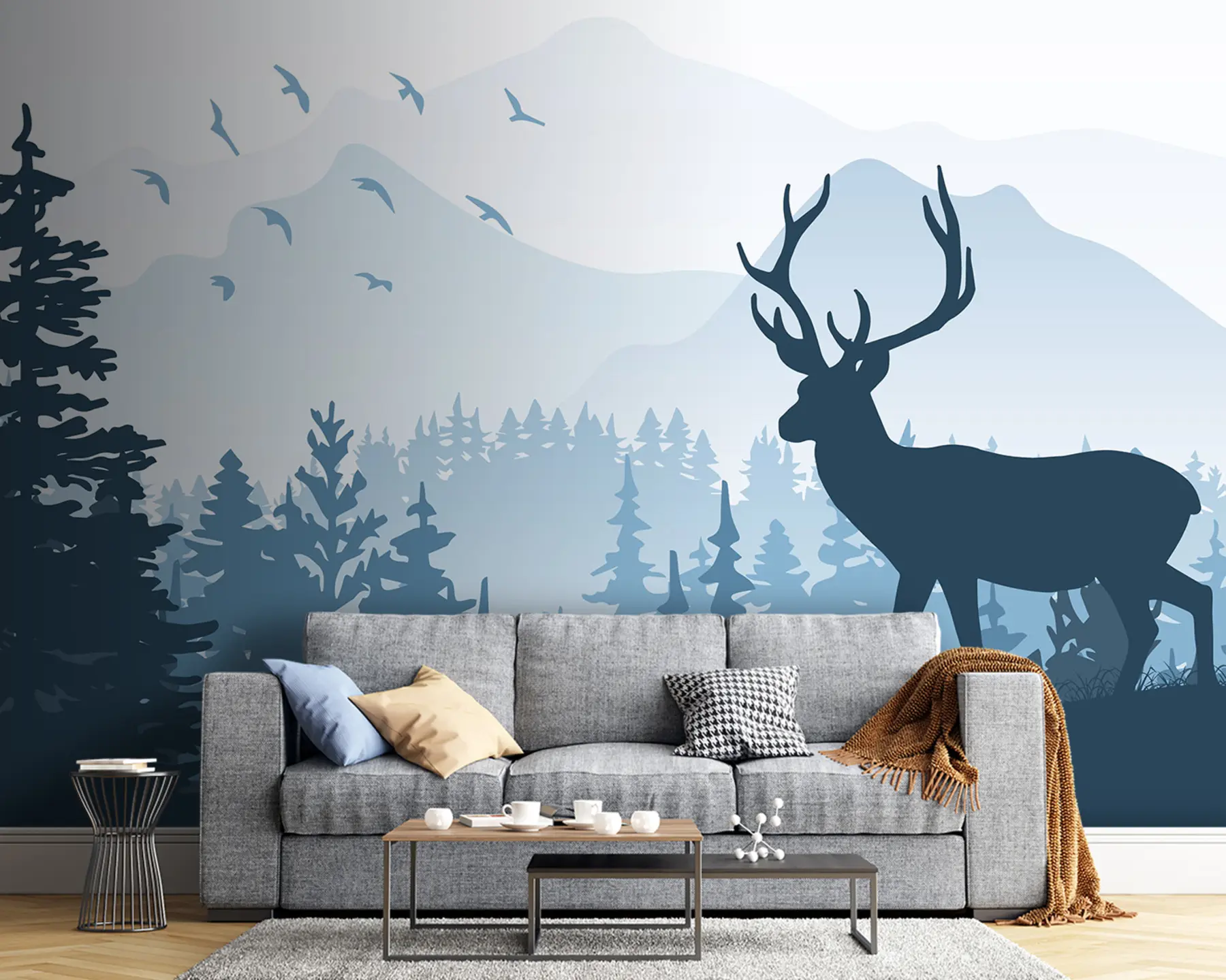 zidne murale Silueta jelena u šumi u93972