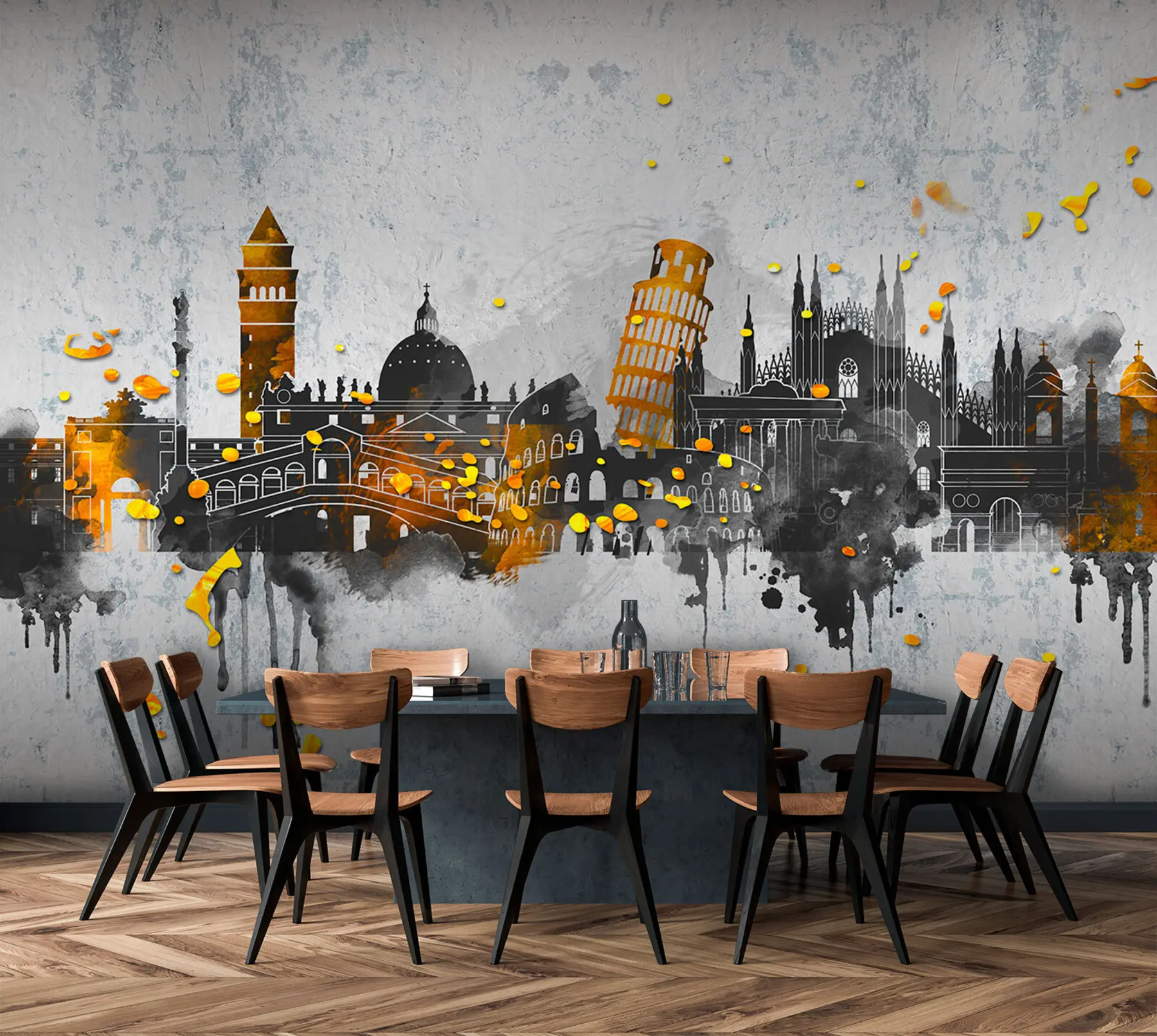 zidne murale Tamne siluete atrakcija poznatih gradova u74881