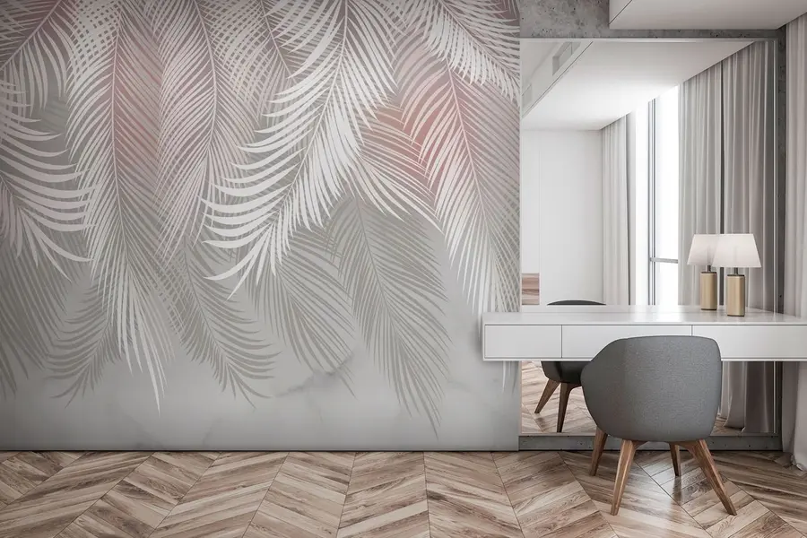 zidne murale Ekskluzivno lišće palme s ružičastom nijansom u94130