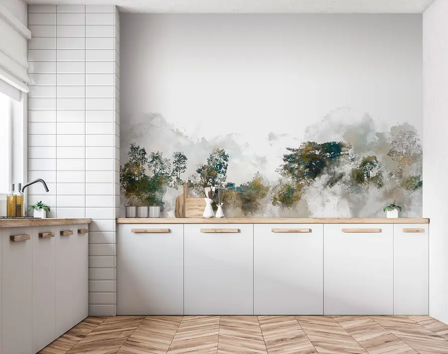 zidne murale Akvarel pejzaž sa stablom akvarel boje u75377