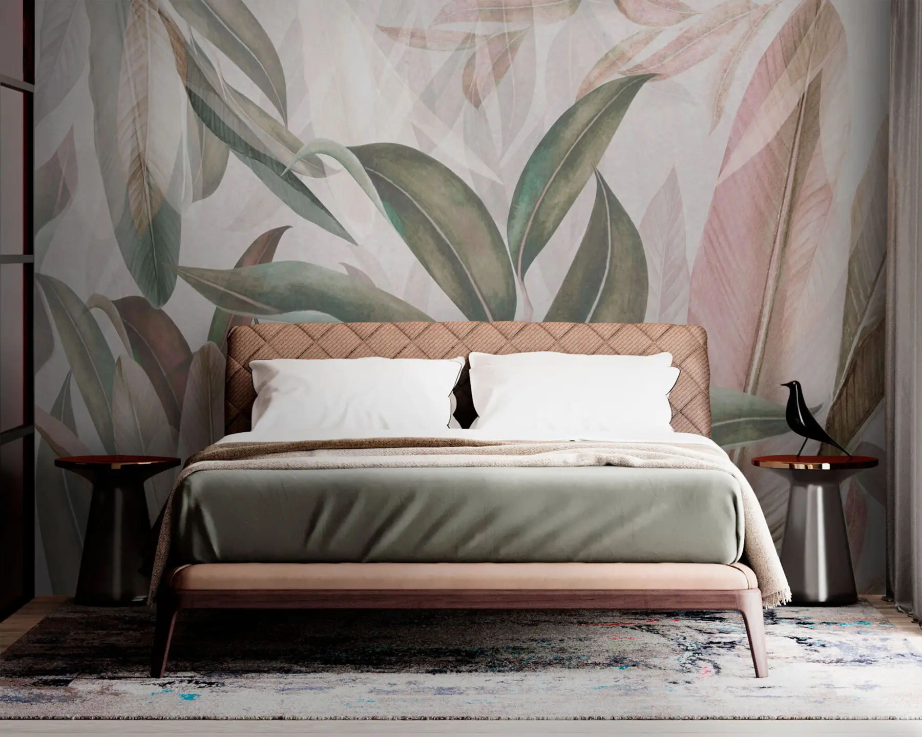 zidne murale Zeleno i ružičasto lišće palme u94302