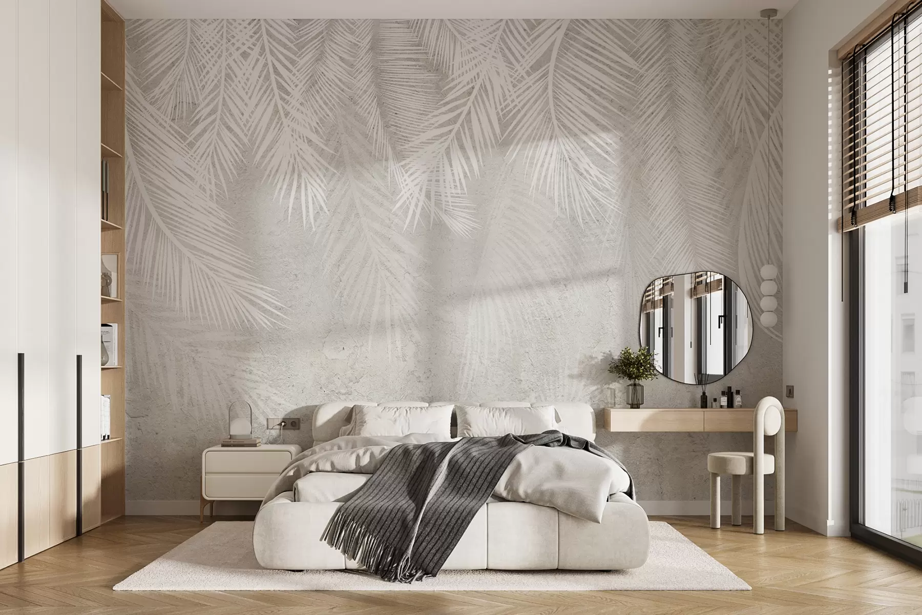 zidne murale Bijelo krhko lišće palme s grunge teksturom u94286