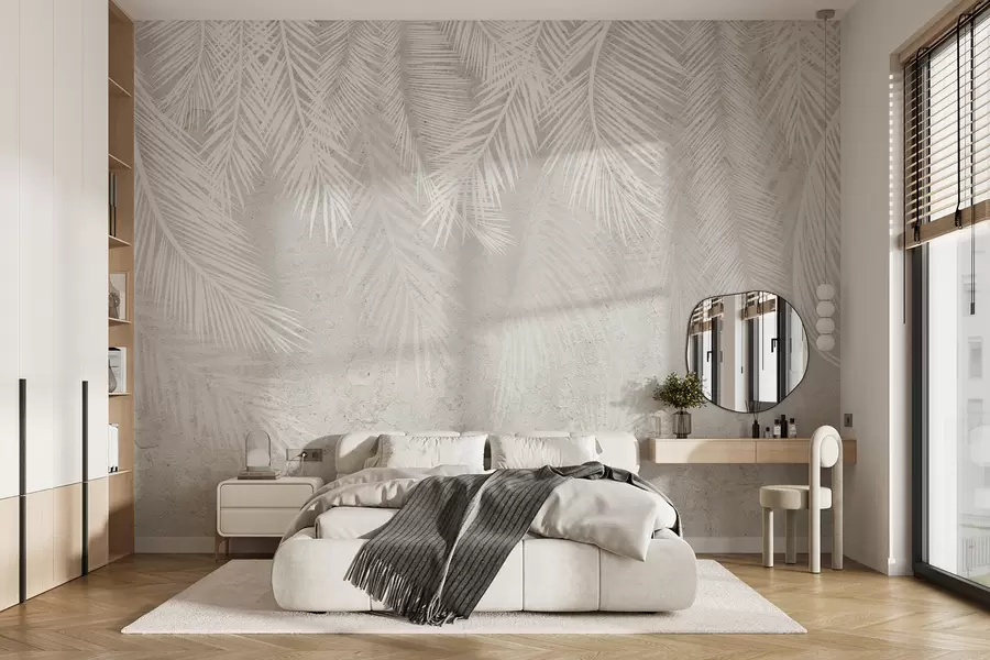 zidne murale Bijelo krhko lišće palme s grunge teksturom u94286