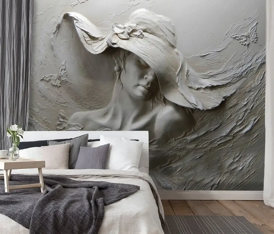 zidne murale Žena u šeširu 3D u62592