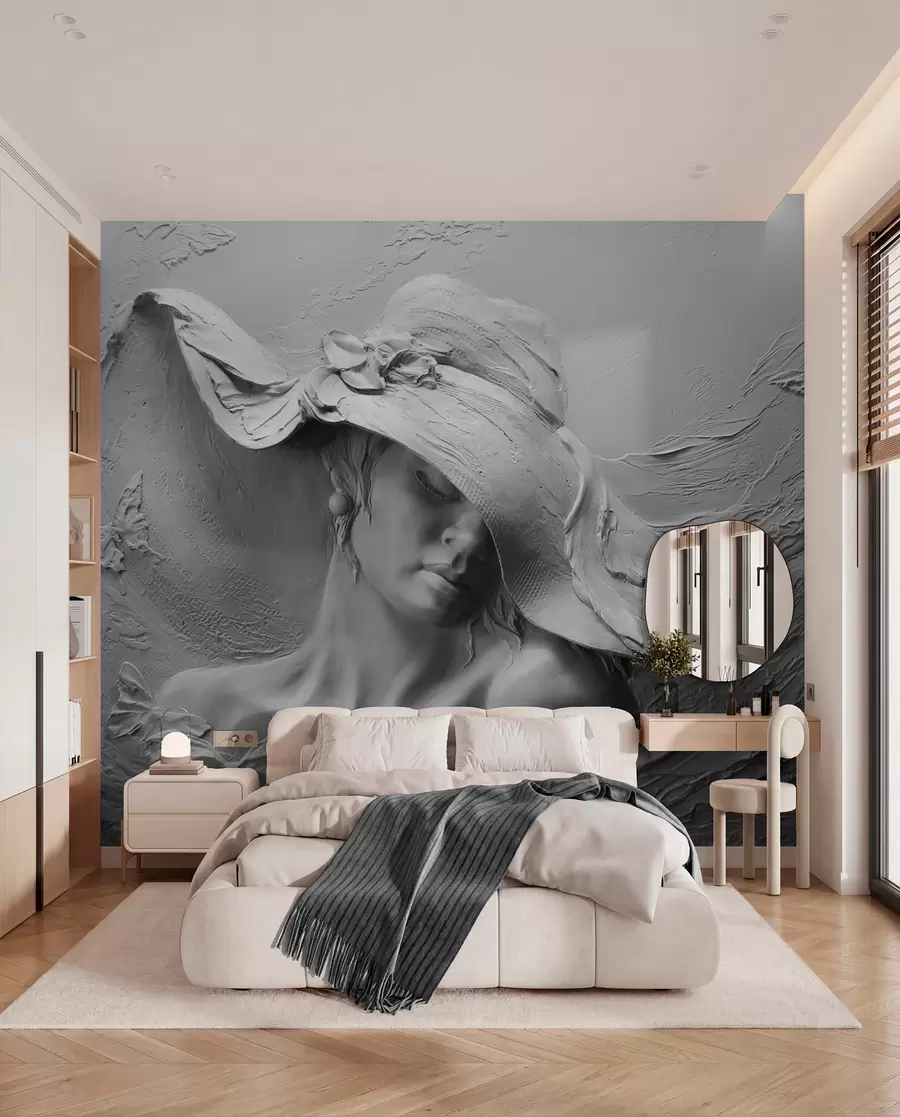 zidne murale Žena u šeširu 3D u62592