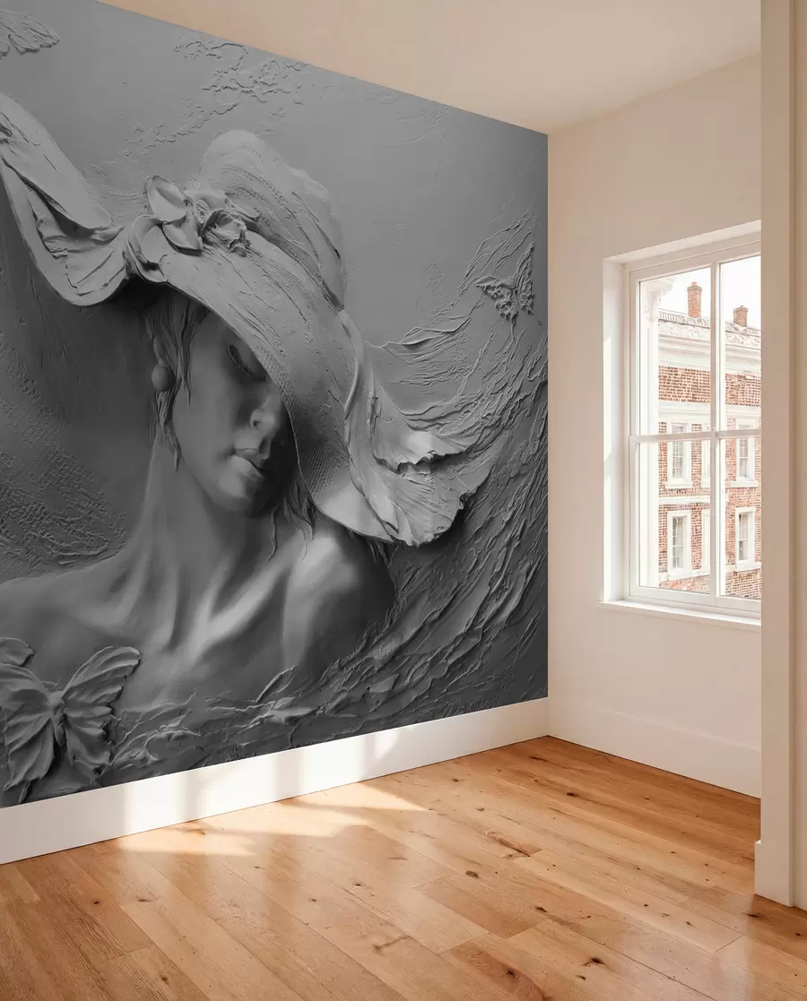 zidne murale Žena u šeširu 3D u62592