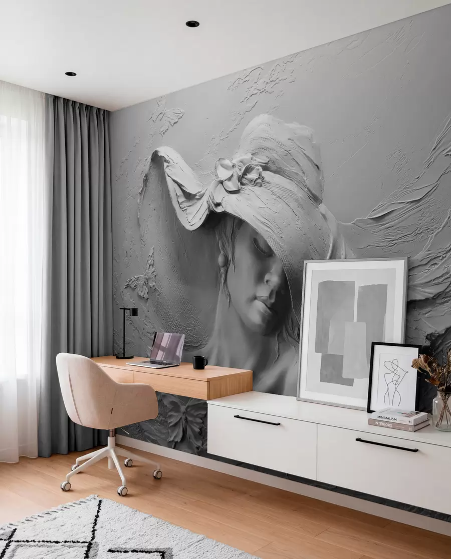 zidne murale Žena u šeširu 3D u62592