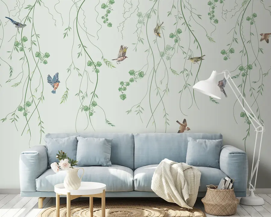 zidne murale Grane s pticama, Chinoiserie u94493