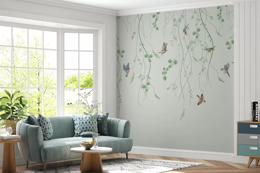 zidne murale Grane s pticama, Chinoiserie u94493