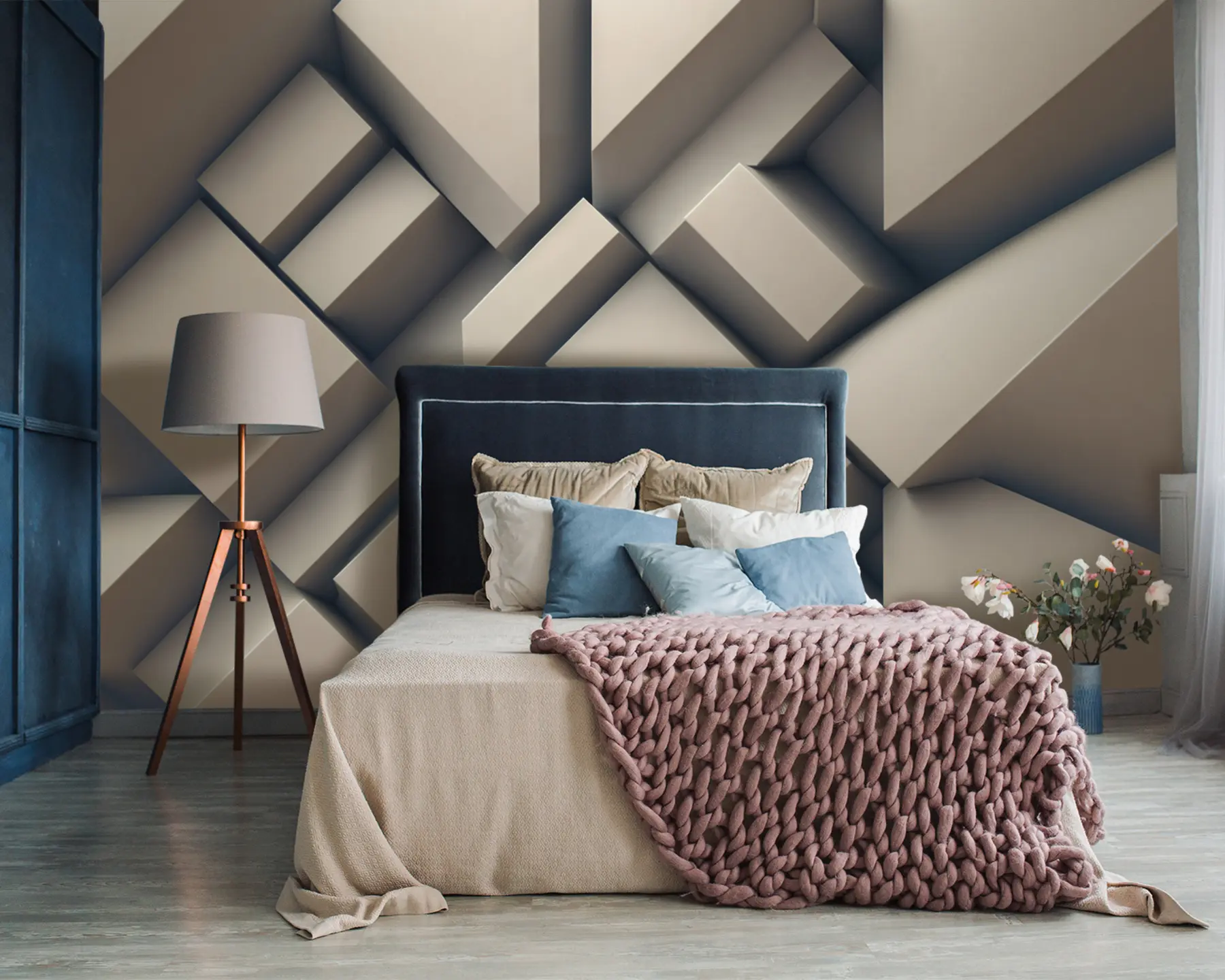 zidne murale Krem apstraktni 3D oblici u94719