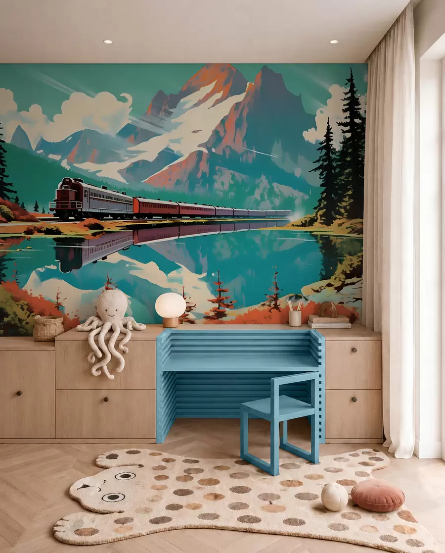 zidne murale Planinski krajolik i vlak u94759