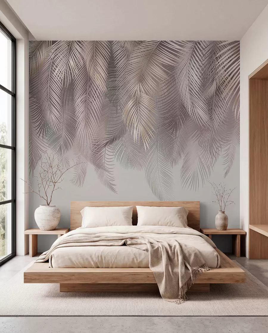 zidne murale Ružičasto lišće palme u94375