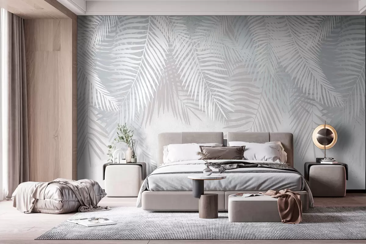 zidne murale Bijelo palmino lišće na grunge teksturi u94457