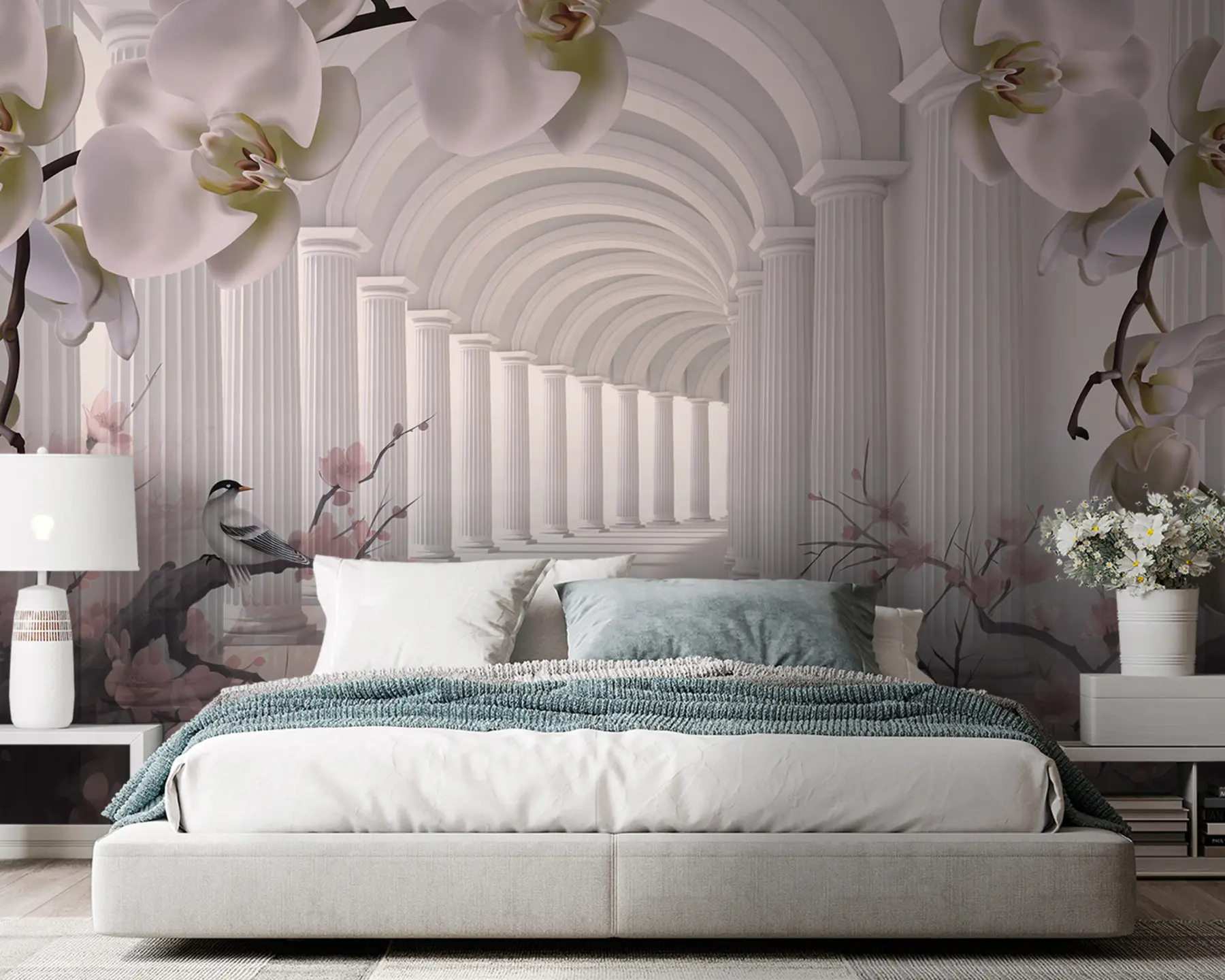 zidne murale Prekrasan tunel s pticama i orhidejama u94513