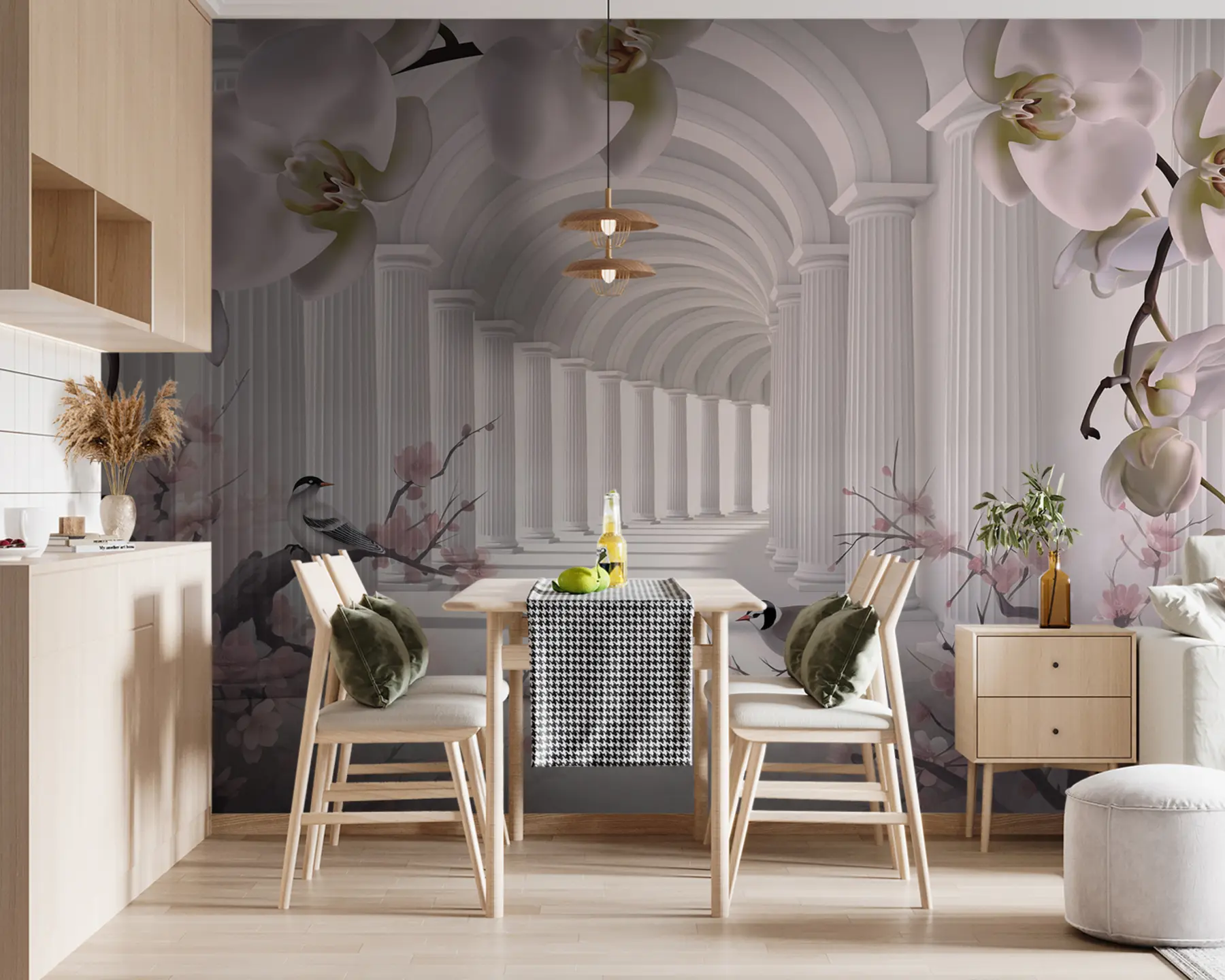 zidne murale Prekrasan tunel s pticama i orhidejama u94513