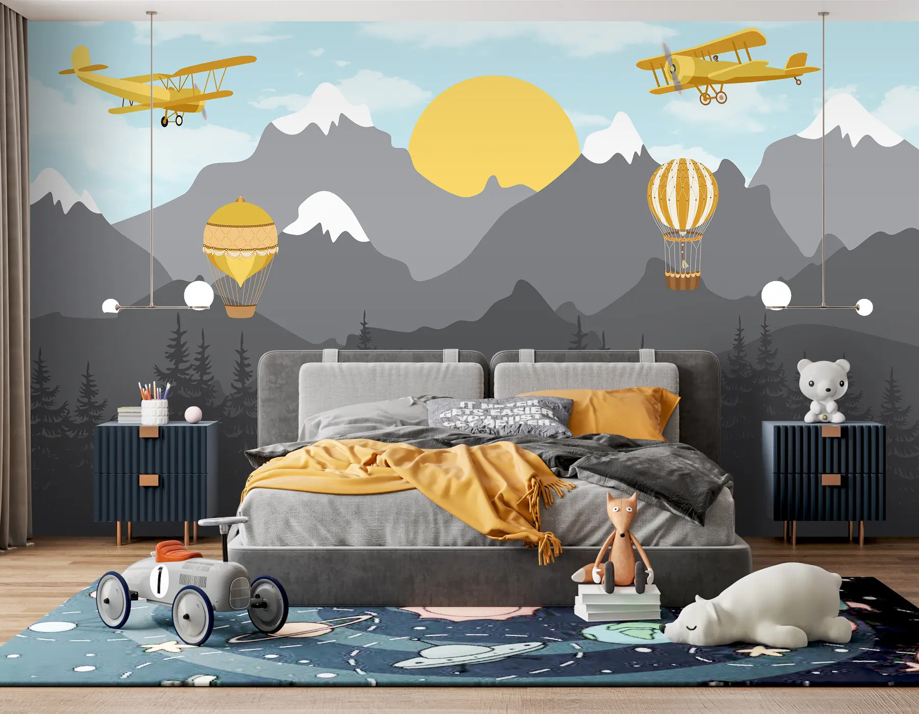 zidne murale Planine, šume i avioni na nebu u94821