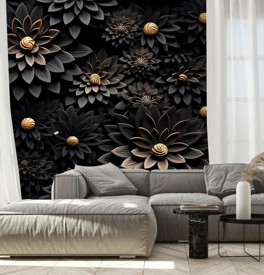 zidne murale Crno cvijeće s 3D efektom u95249