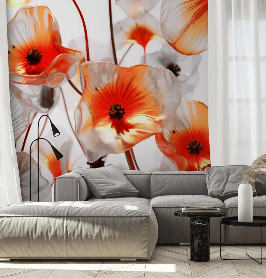 zidne murale Stakleno crveno 3D cvijeće u95590