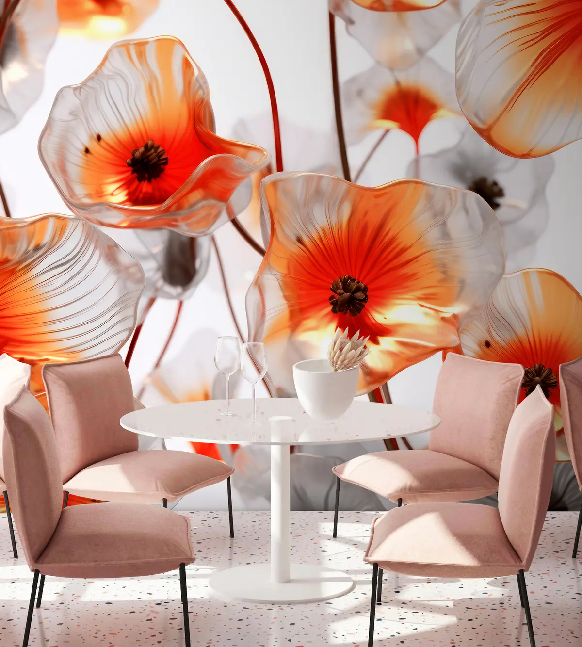 zidne murale Stakleno crveno 3D cvijeće u95590