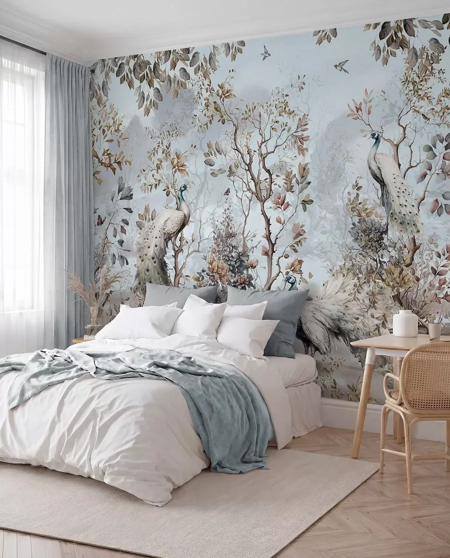 zidne murale Chinoiserie biljke u kineskom stilu i paunovi u94849