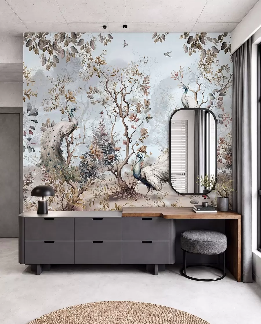 zidne murale Chinoiserie biljke u kineskom stilu i paunovi u94849