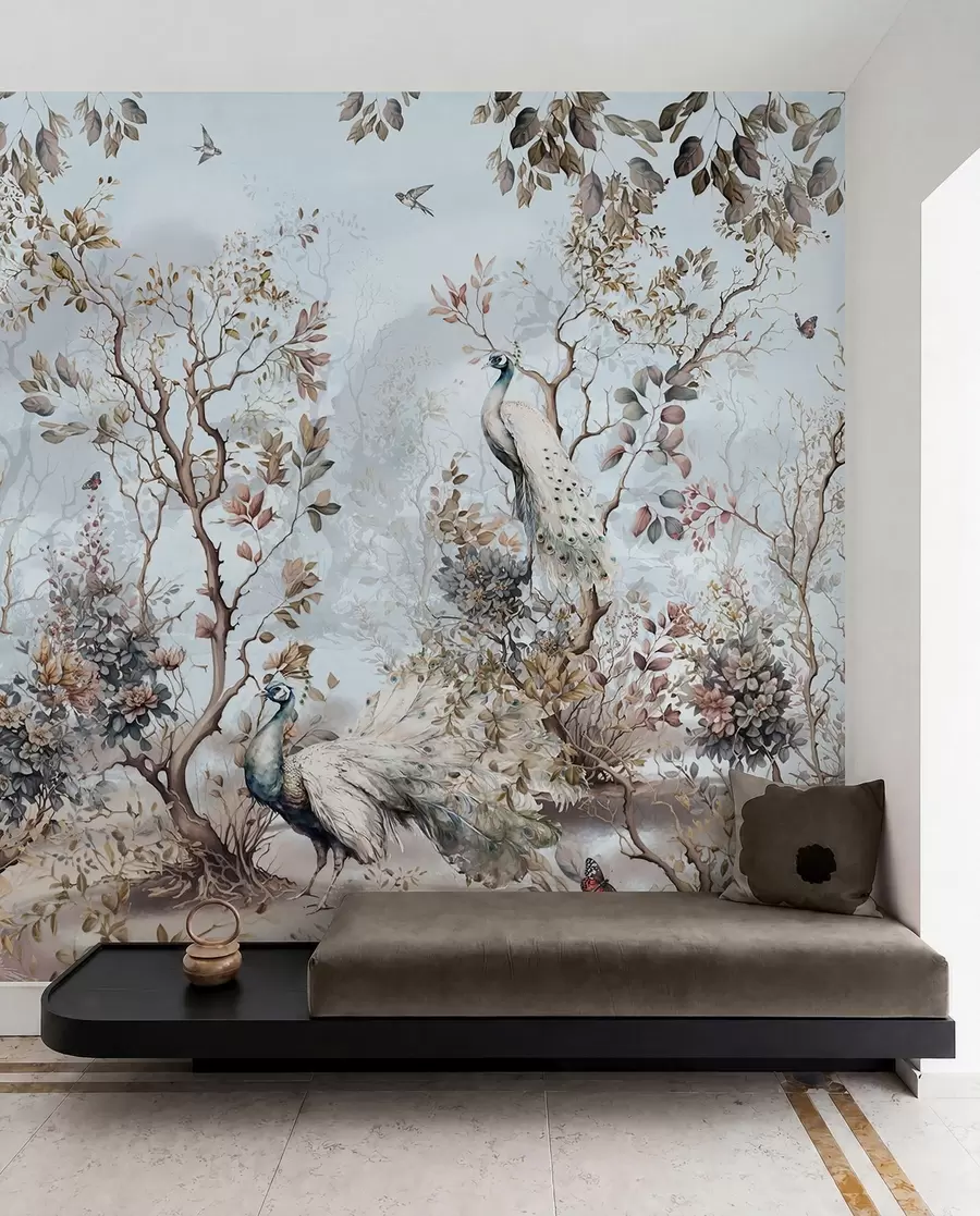 zidne murale Chinoiserie biljke u kineskom stilu i paunovi u94849