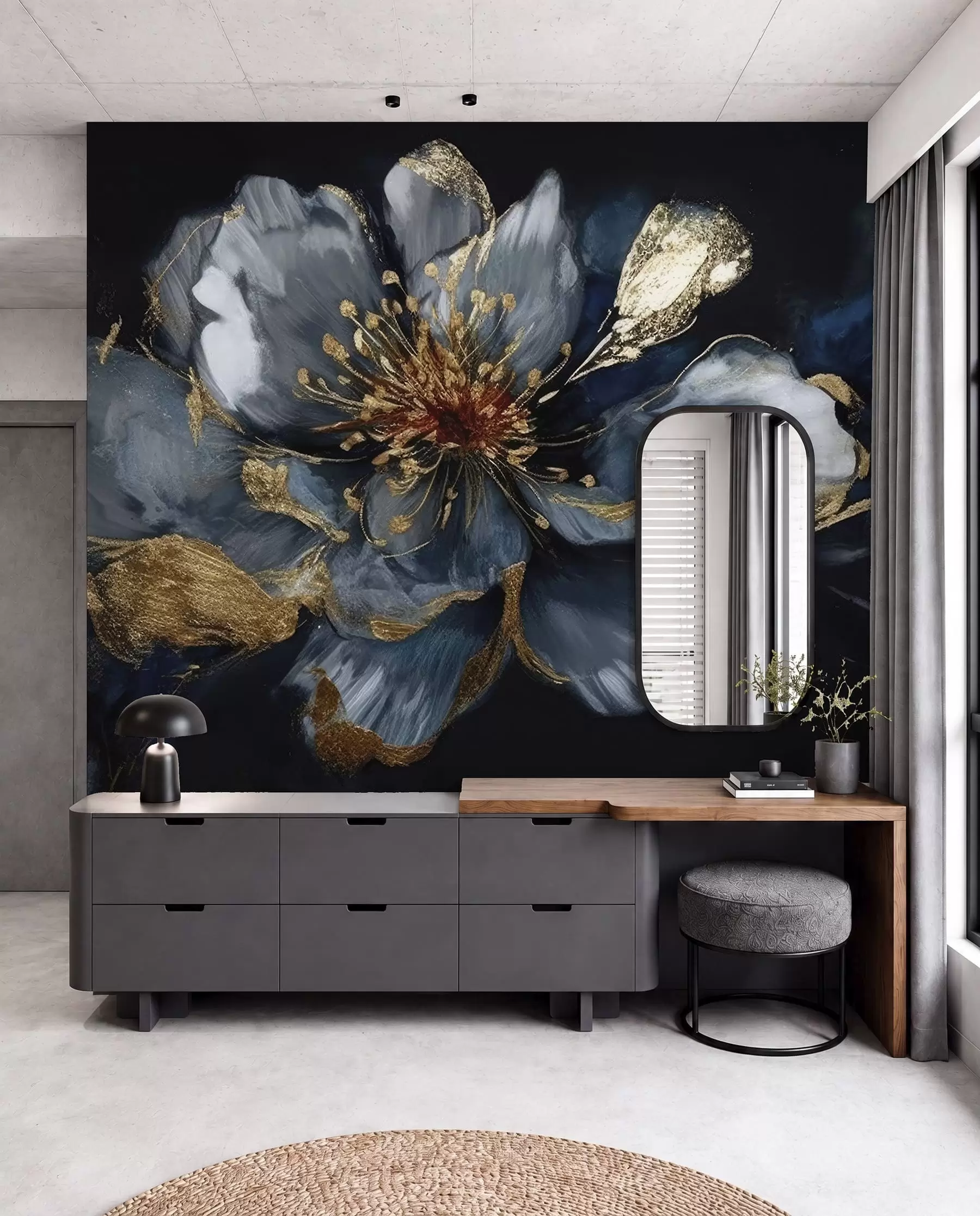 zidne murale Veliki plavi cvijet s venama u95657