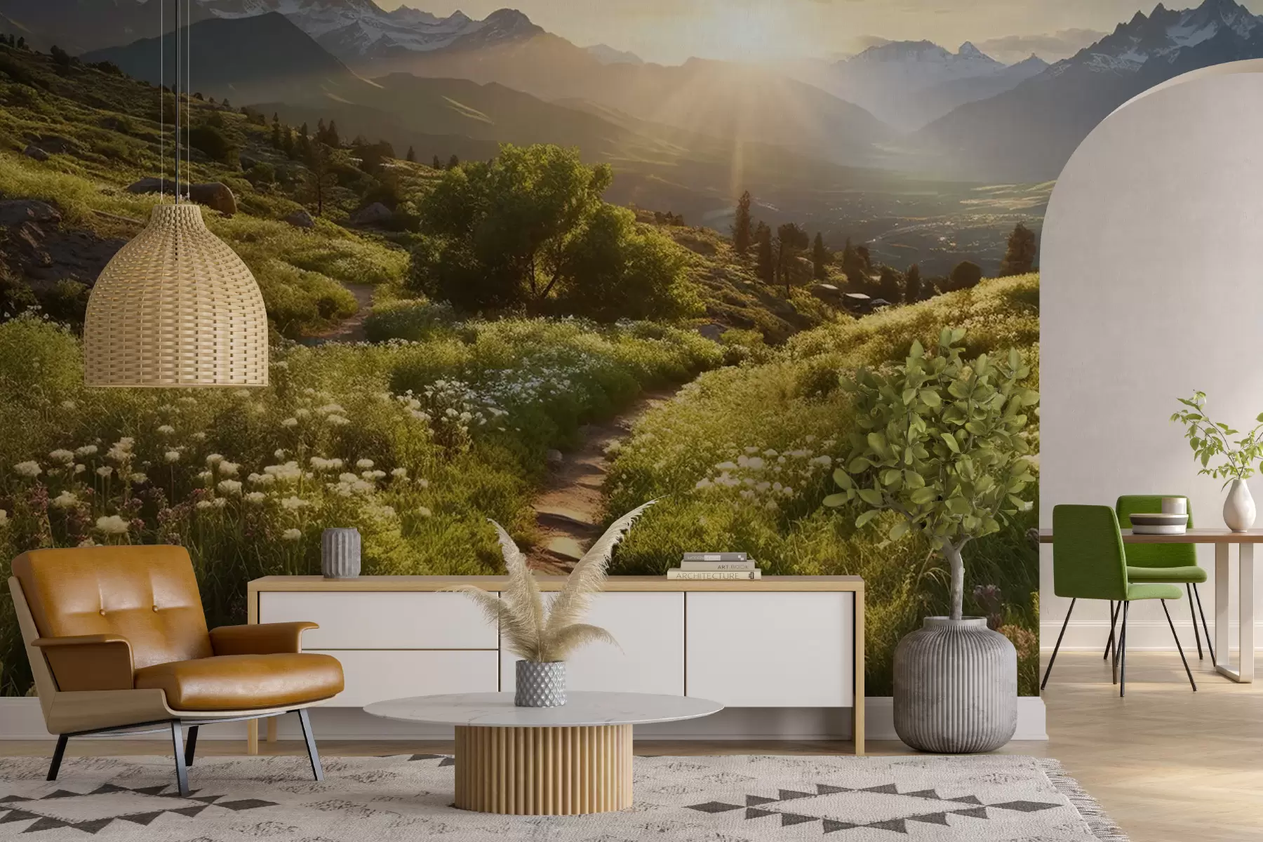 zidne murale Planinski krajolik zalazak sunca u96209