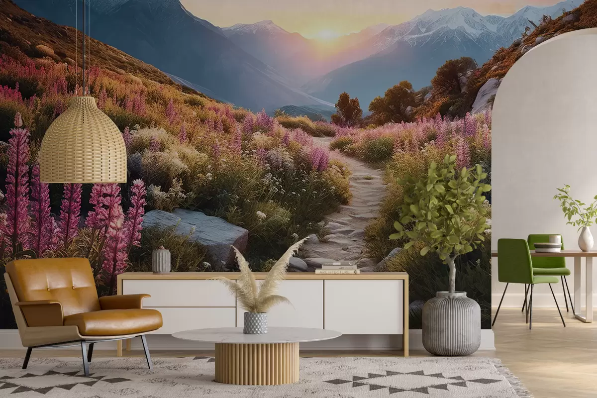 zidne murale Planinski pejzaž čarobno cvijeće u96210