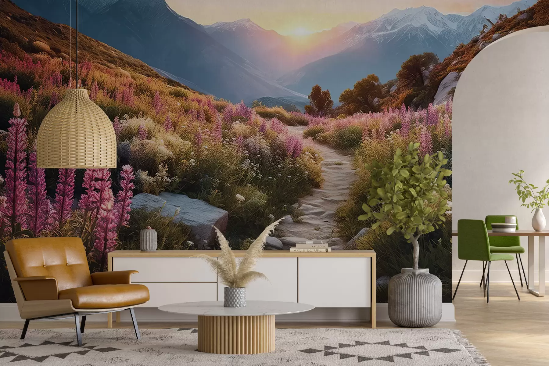 zidne murale Planinski pejzaž čarobno cvijeće u96210