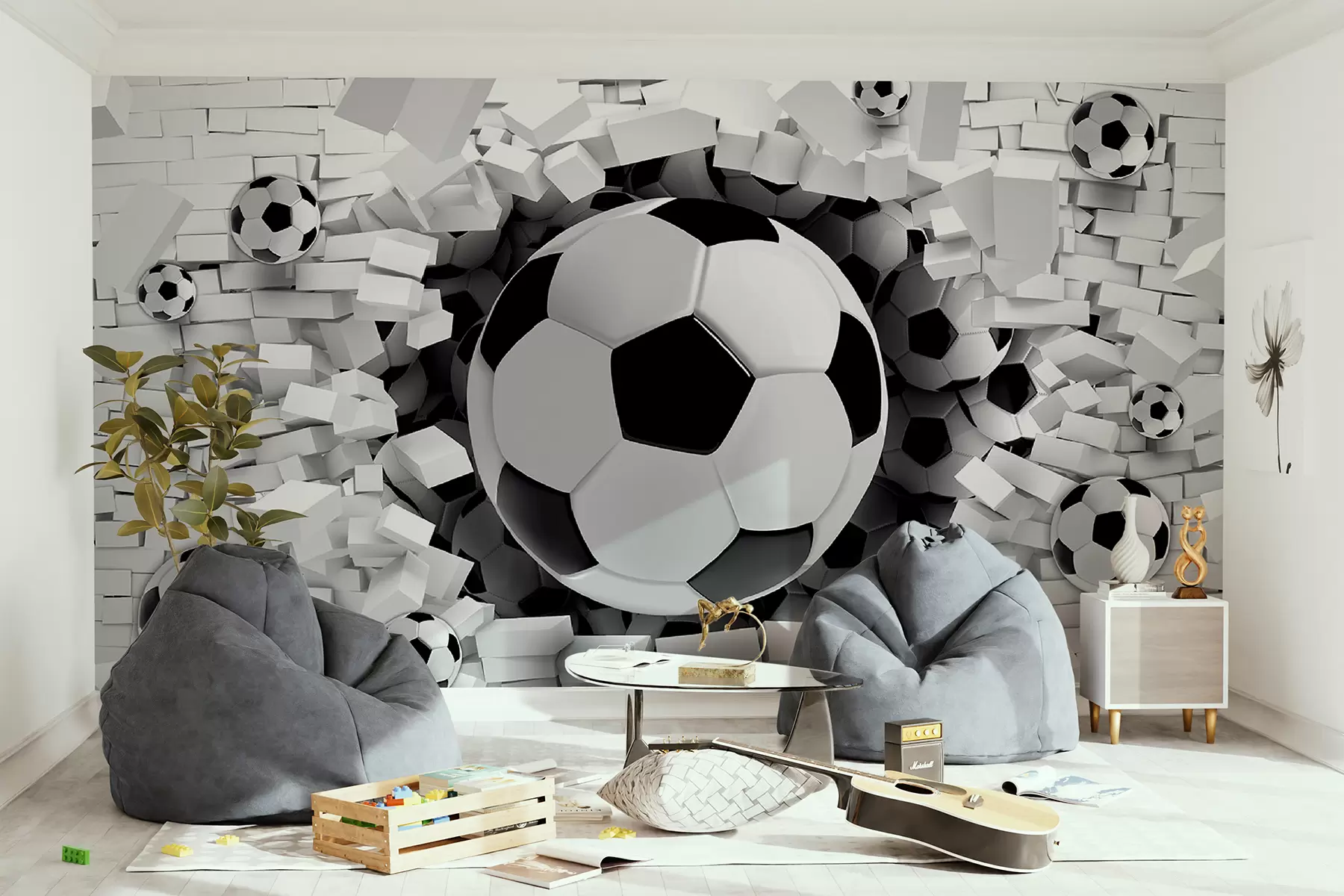 zidne murale Nogometne lopte probijaju zid u96315