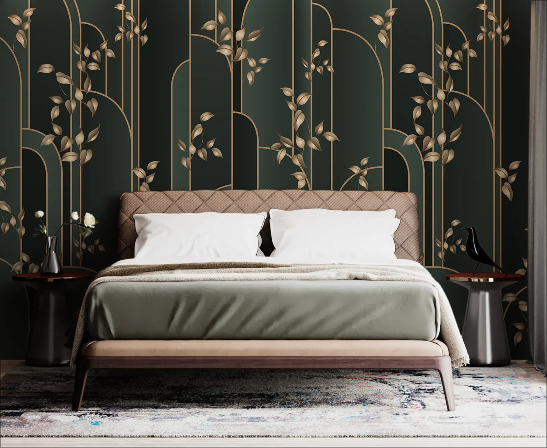 zidne murale Apstraktni art deco s lišćem u95842