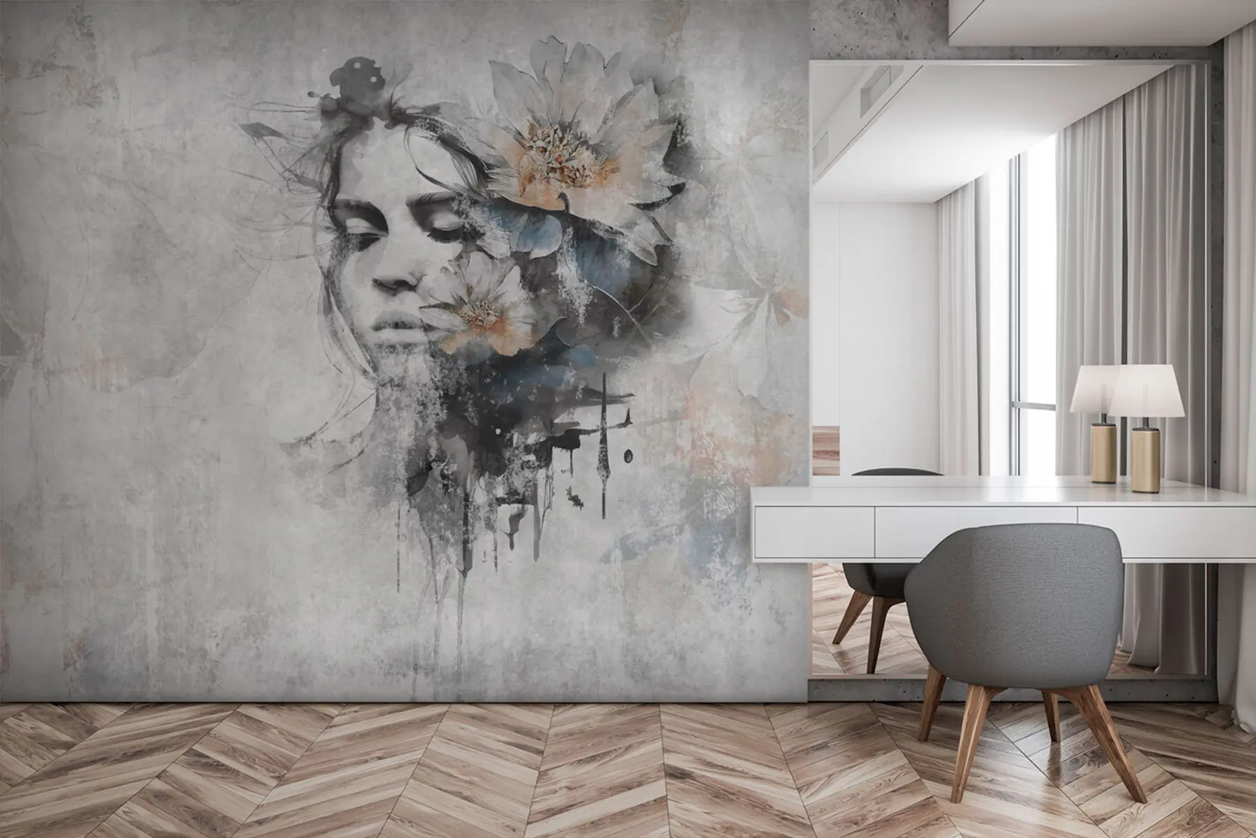 zidne murale Silueta djevojčinog lica na betonskom zidu u96118