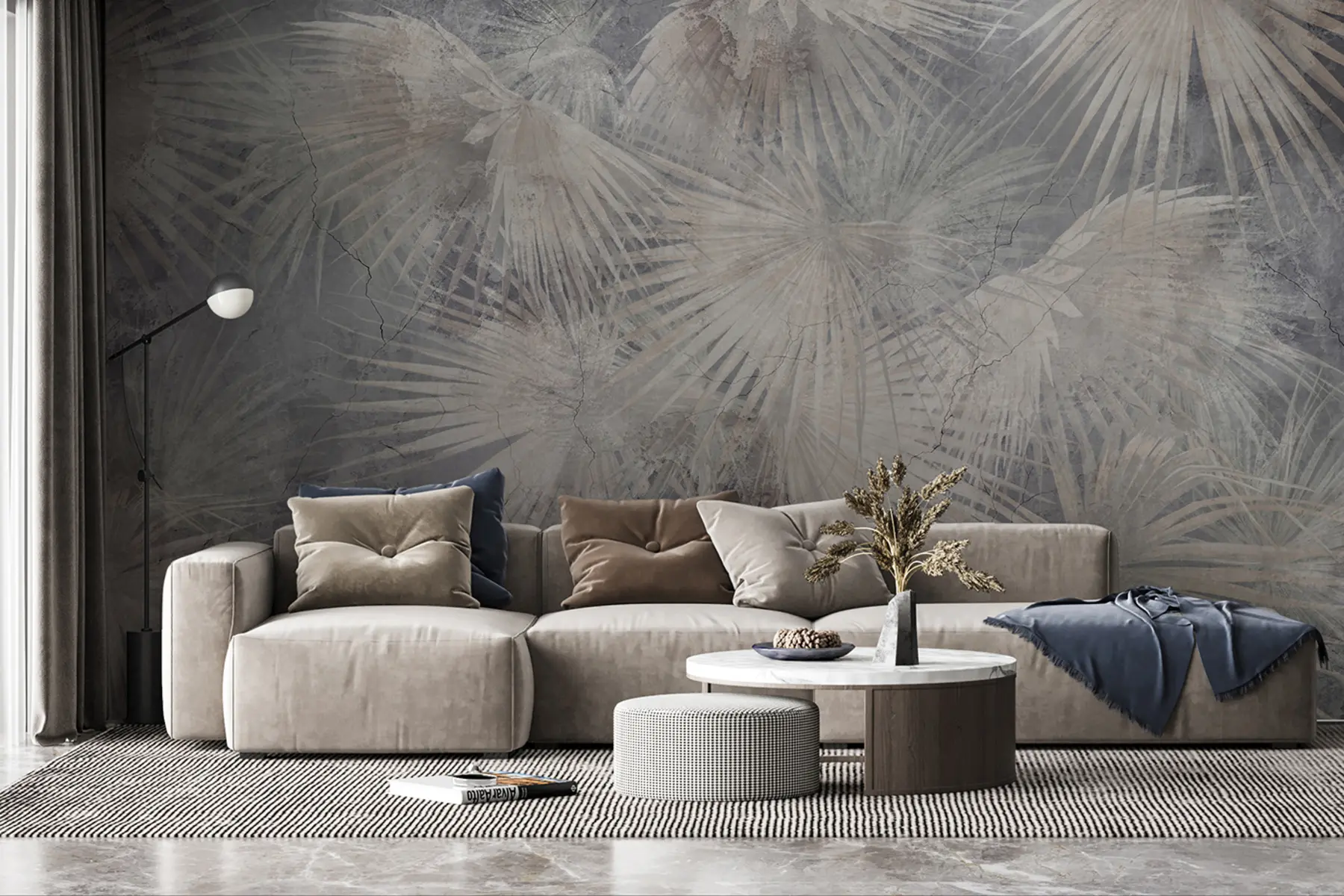 zidne murale Egzotično tropsko lišće na grunge betonskom zidu u96540