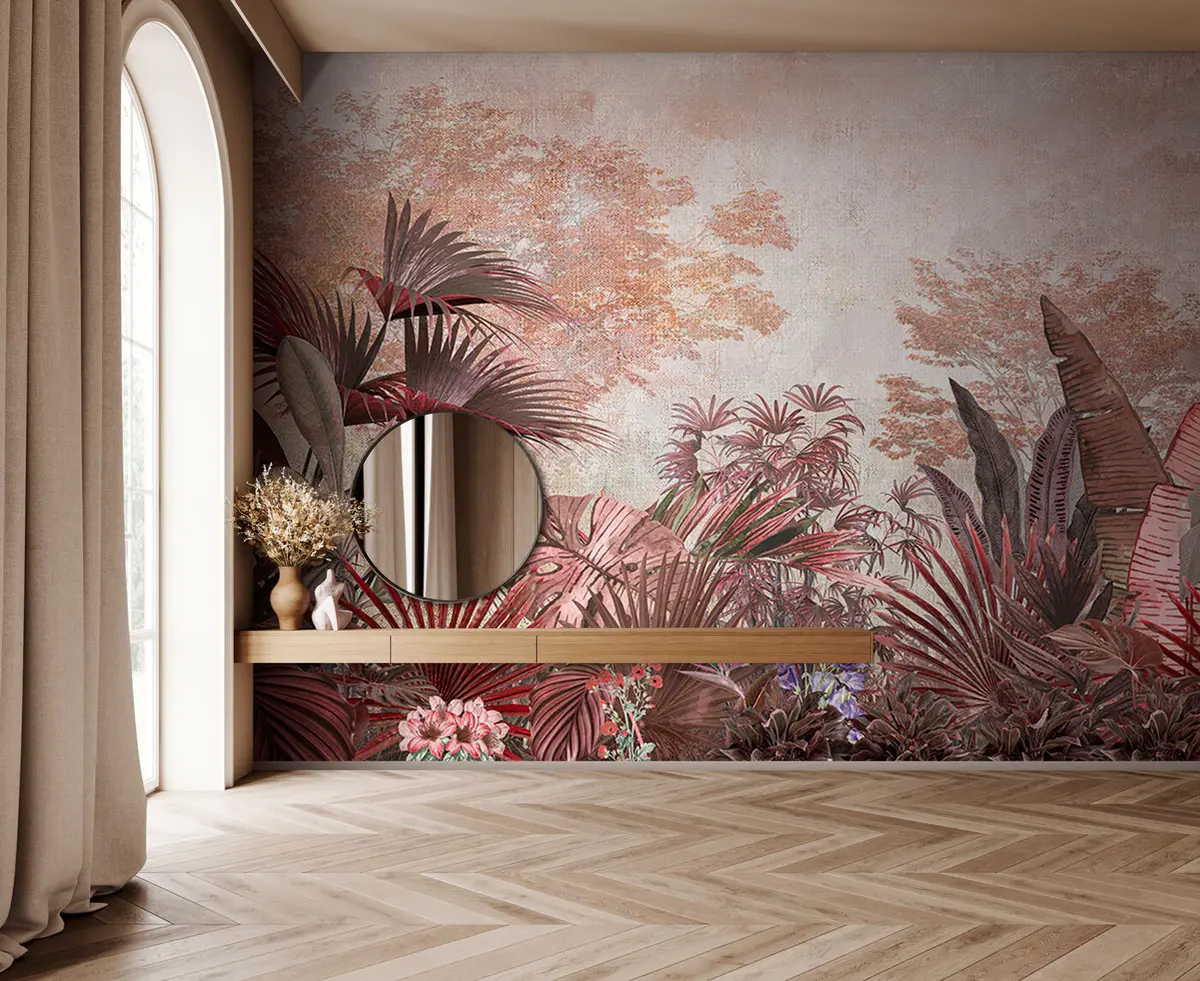 zidne murale Ilustracija iz starinske tropske tapete s egzotičnim palminim lišćem u97104