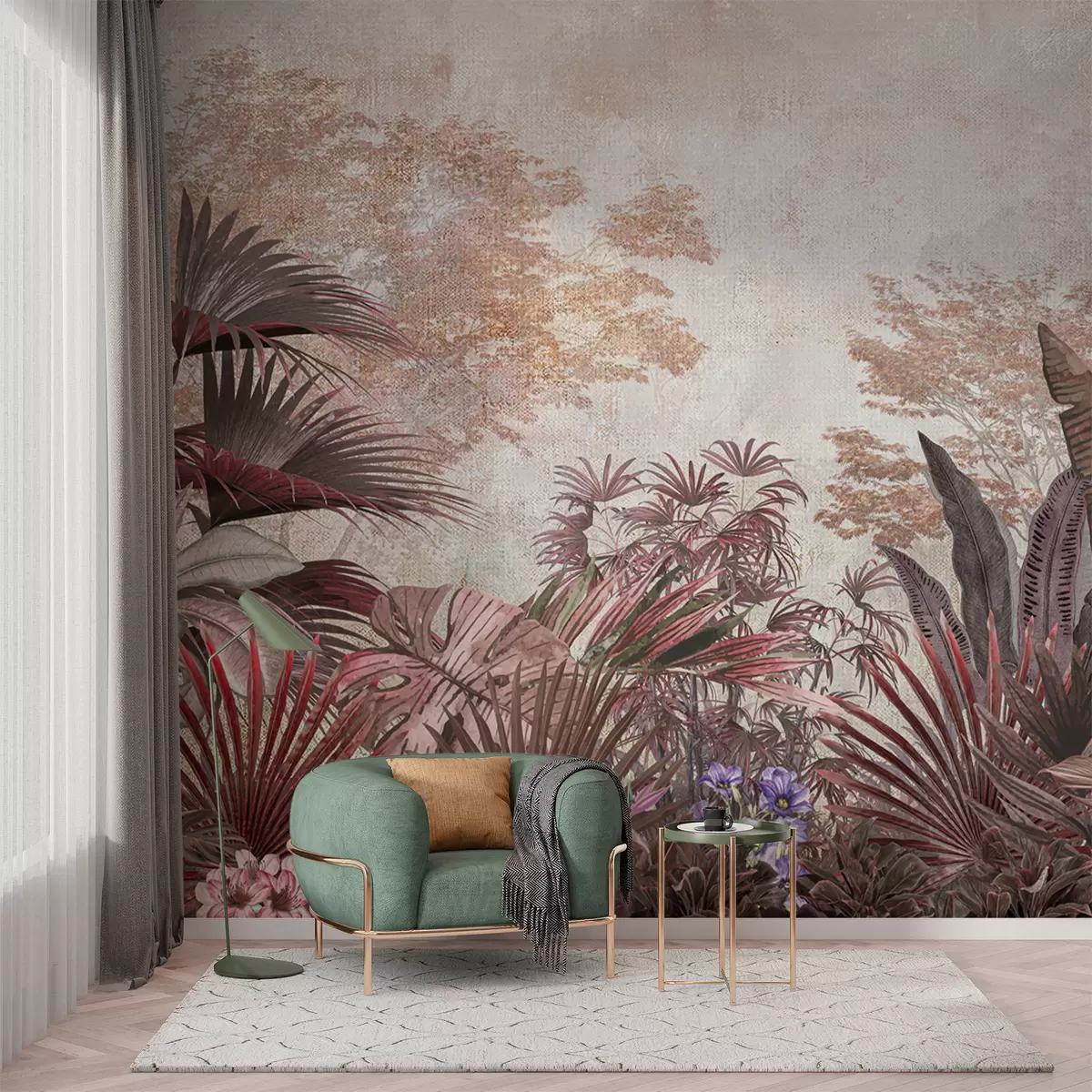 zidne murale Ilustracija iz starinske tropske tapete s egzotičnim palminim lišćem u97104
