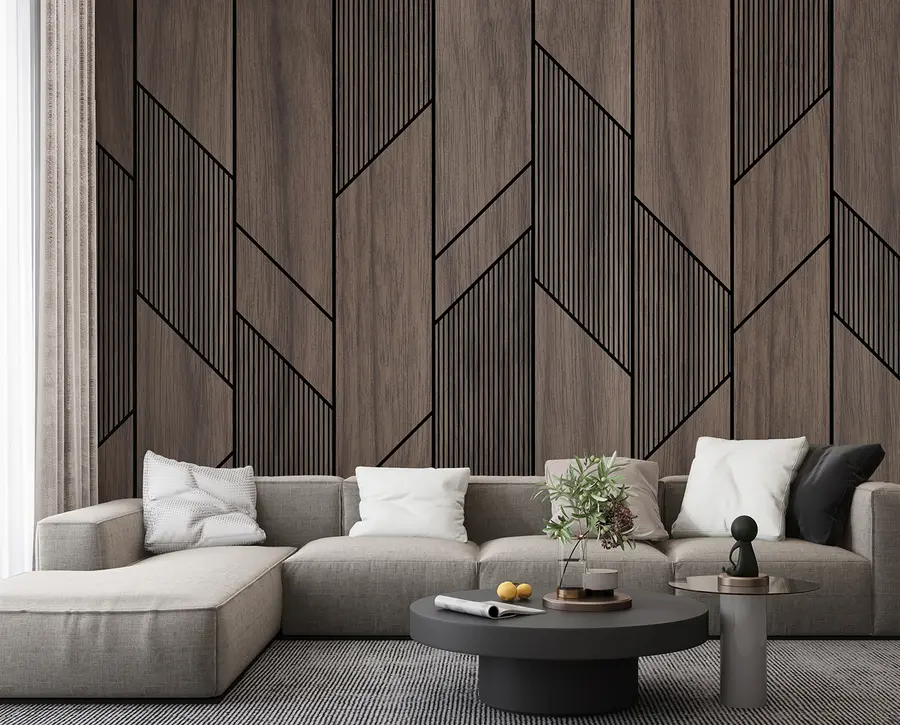 zidne murale Geometrijske ploče s teksturom drveta u97427