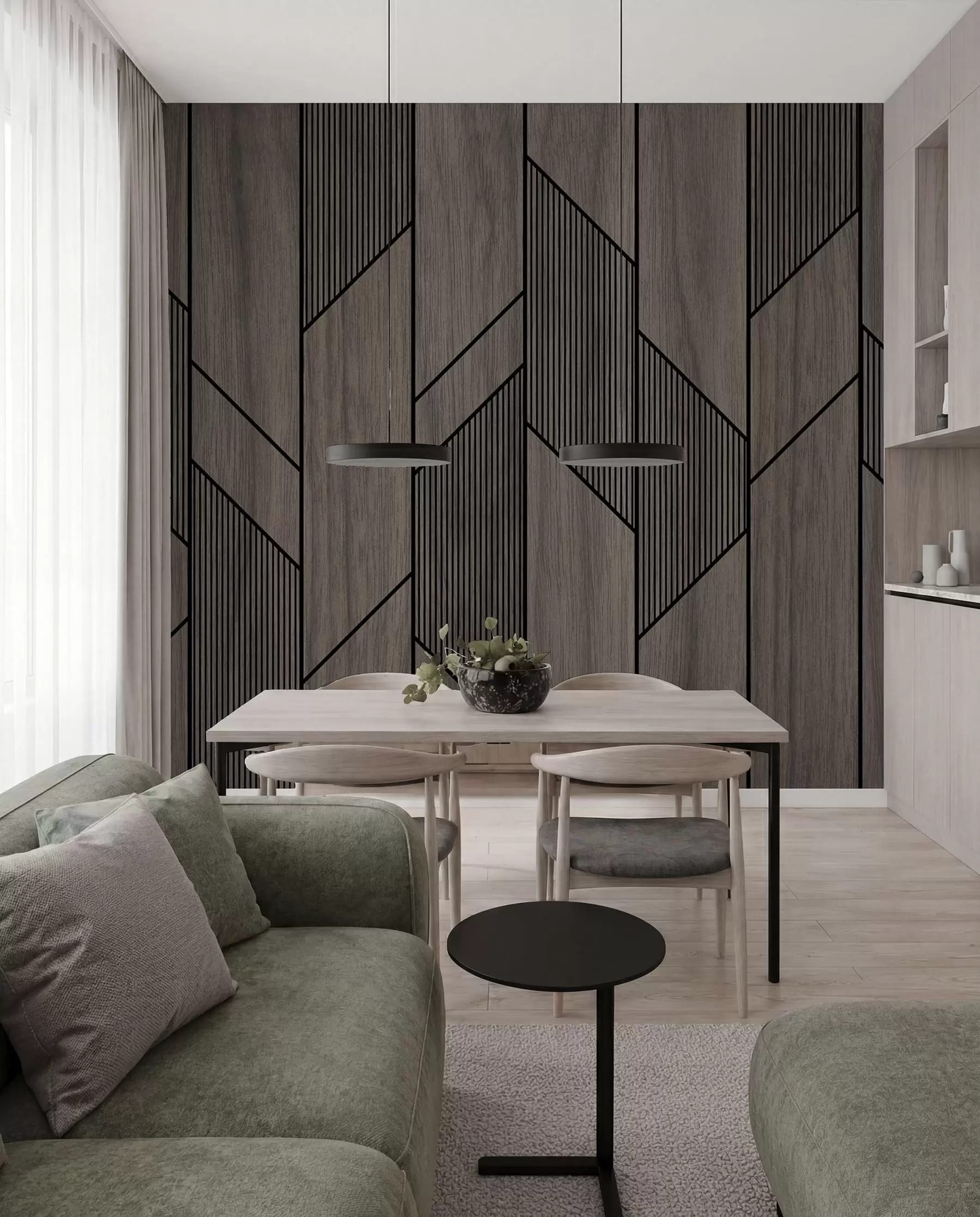 zidne murale Geometrijske ploče s teksturom drveta u97427